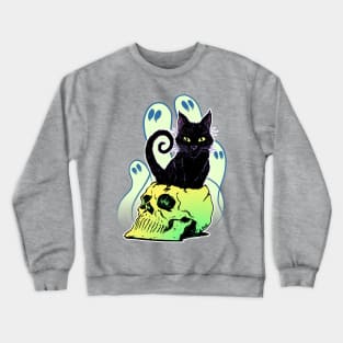 Skull Cat with Ghosts Crewneck Sweatshirt